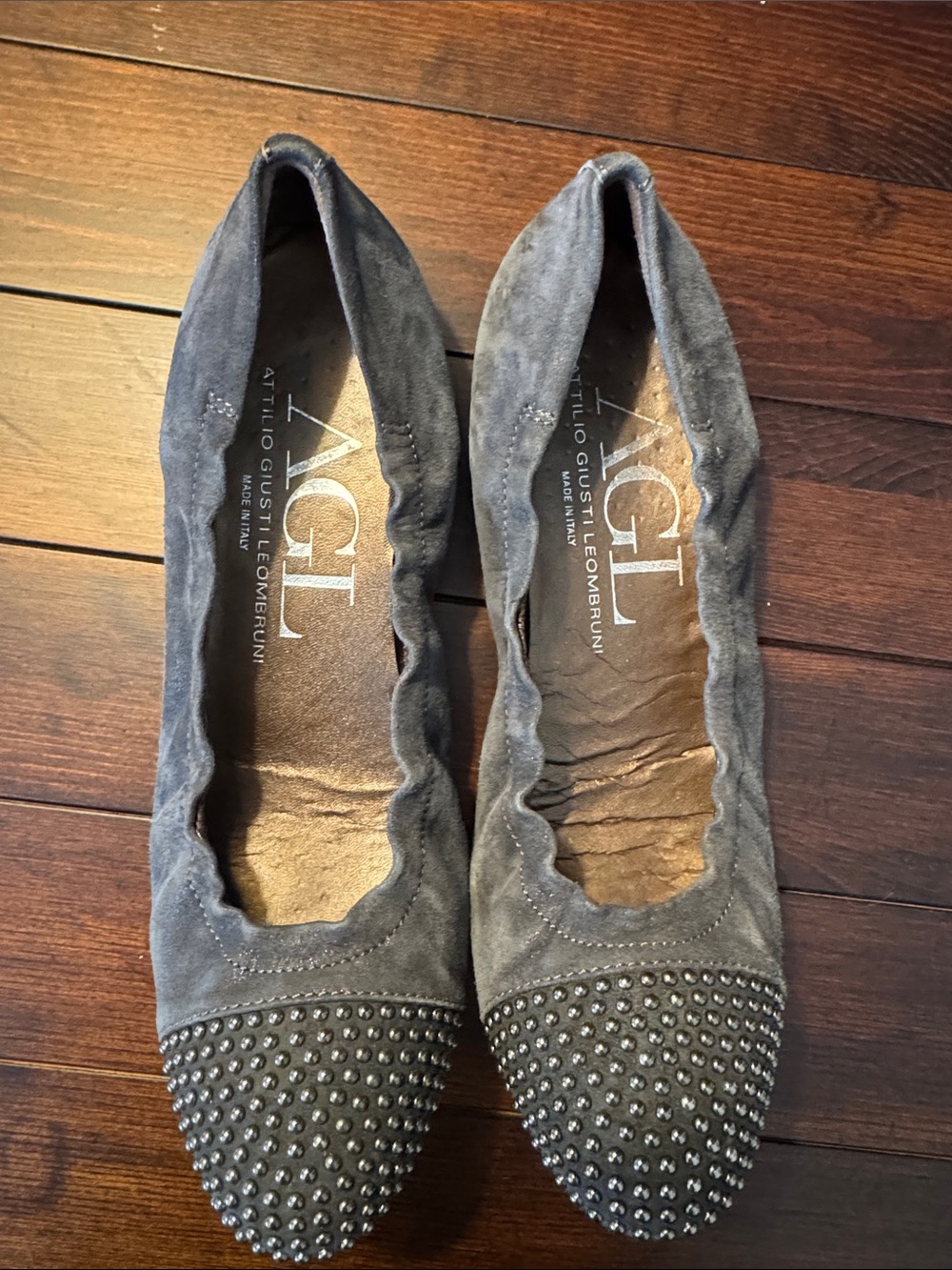 AGL Charcoal Suede Studded Ballet Flats